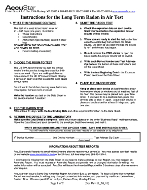 Long Term Radon in Air Test Kit Instructions