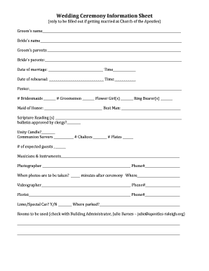 Wedding Ceremony Information Sheet