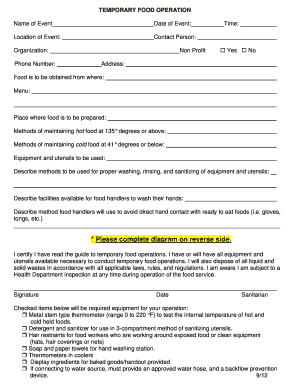Temporary Food Operation License Application
