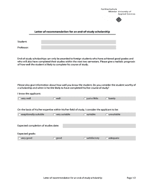 Letter of Recommendation for End-of-Study Scholarship