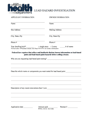 Lead Hazard Investigation Form