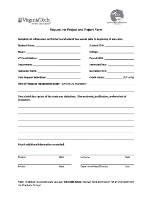 Request for Project and Report Form
