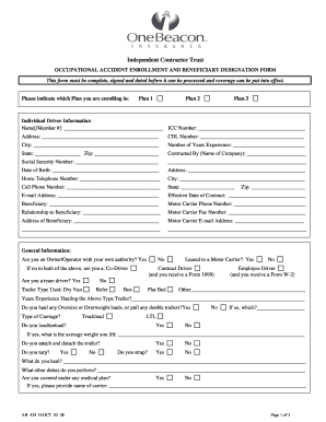 Independent Contractor Occupational Accident Enrollment Form