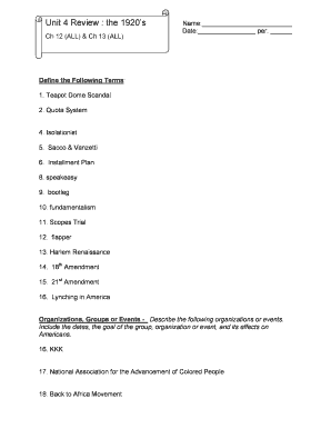1920s History Review Worksheet