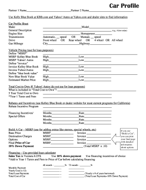 Car Profile Sheet