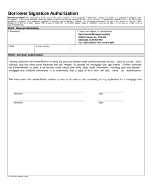 Borrower Signature Authorization Form