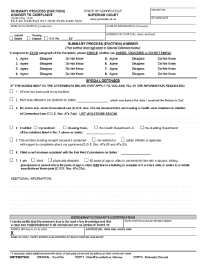 Connecticut Eviction Answer Form