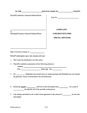 Arizona Forcible Detainer Complaint