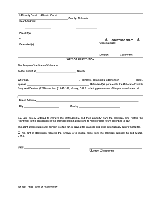 Colorado Writ of Restitution