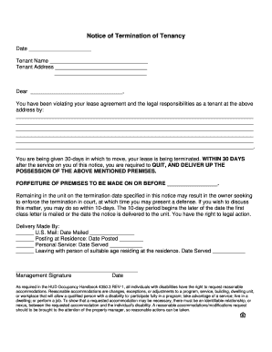 Sample letter to landlord to terminate lease early - Notice of Termination of Tenancy - Deadbeat Tenant