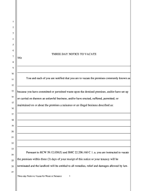 Three Day Notice to Vacate for Waste or Nuisance