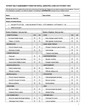 Patient Self-Assessment Form for Initial Geriatric Care