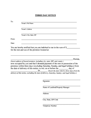 Three Day Notice for Rent Payment or Possession