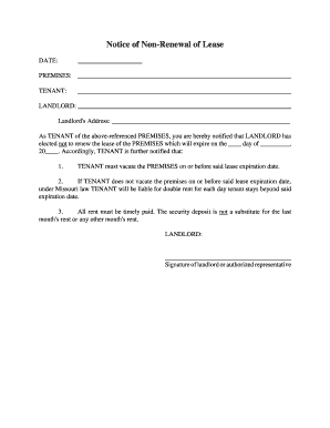 Notice of Non-Renewal of Lease