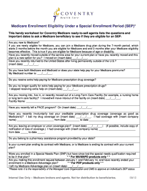 Medicare Special Enrollment Period Eligibility Worksheet