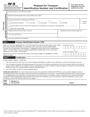 IRS Form W-9 Request for Taxpayer Identification Number and Certification
