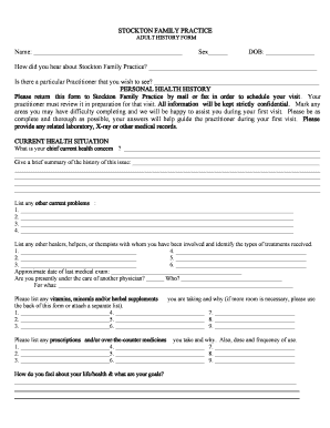 Adult Health History Form