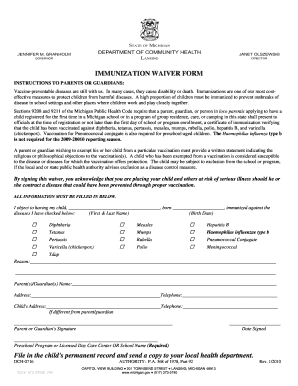 Michigan Immunization Waiver Form