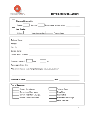 Hoosier Lottery Retailer Evaluation Form