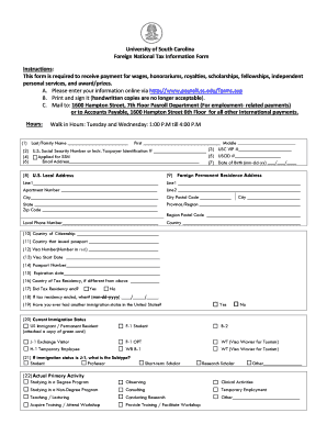 University of South Carolina Foreign National Tax Information Form