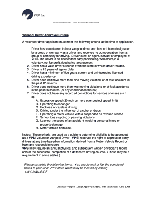 Vanpool Driver Approval Criteria
