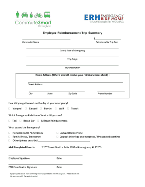 Employee Reimbursement Trip Summary Form