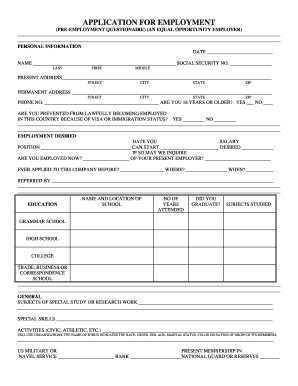 US Employment Application Form