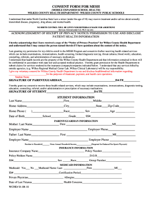MESH Student Health Consent Form