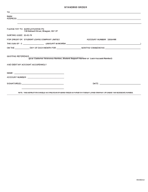 UK Student Loan Standing Order Form