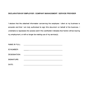 Declaration by Employer for Access Card