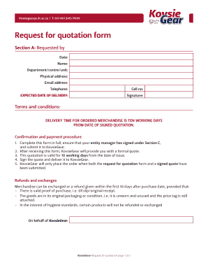 KovsieGear Request for Quotation Form