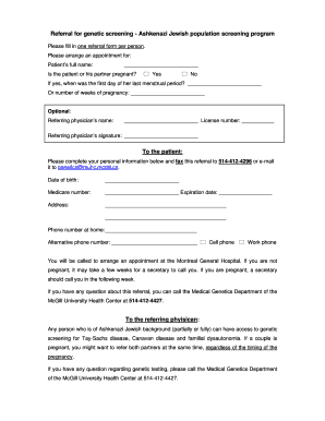Referral Form for Ashkenazi Jewish Genetic Screening