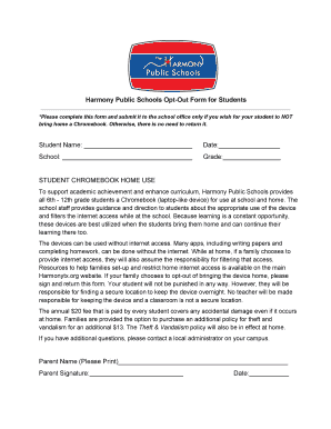 Harmony Public Schools Chromebook Opt-Out Form