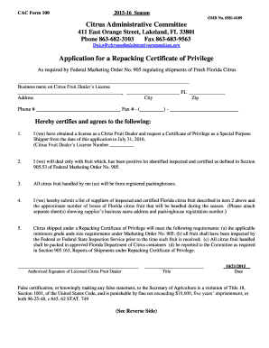 CAC Form 301 - citrusadministrativecommittee