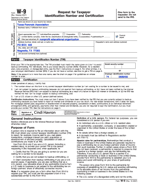 Form W-9 Request for Taxpayer Identification Number and Certification