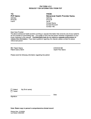 Request for Information from PCP