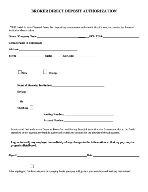Broker Direct Deposit Authorization