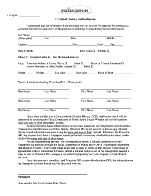 Criminal History Authorization Form