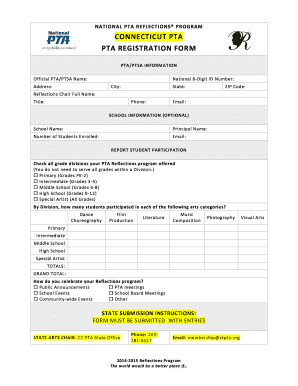 PTA Reflections Program Registration Form