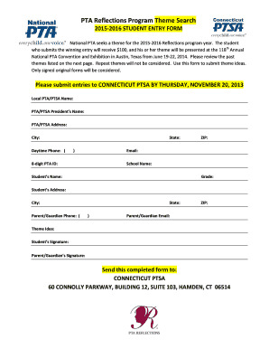 PTA Reflections Program Theme Search Entry Form