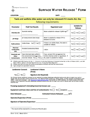 Surface Water Release Form