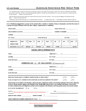 Alcoholics Anonymous New Group Form