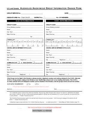 Alcoholics Anonymous Group Information Change Form