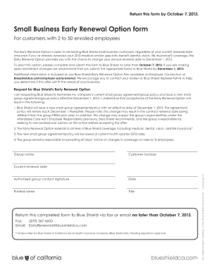 Blue Shield Early Renewal Option Form