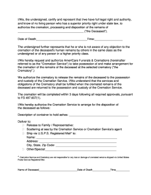 Authorization for Cremation and Disposition