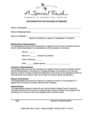 Authorization for Release of Remains