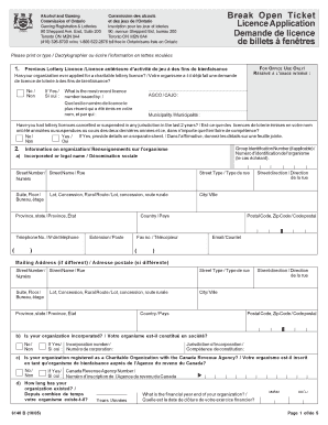 Ontario Break Open Ticket Licence Application