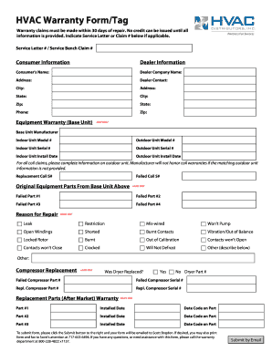 HVAC Warranty Claim Form