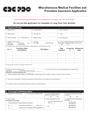 Miscellaneous Medical Facilities and Providers Insurance Application