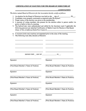 Certification of Election for Board of Directors
